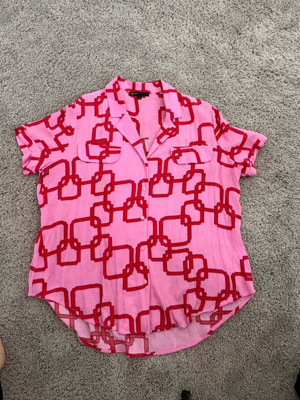 Gibson Pink Mini Skirt with Red Geometric Chain Print